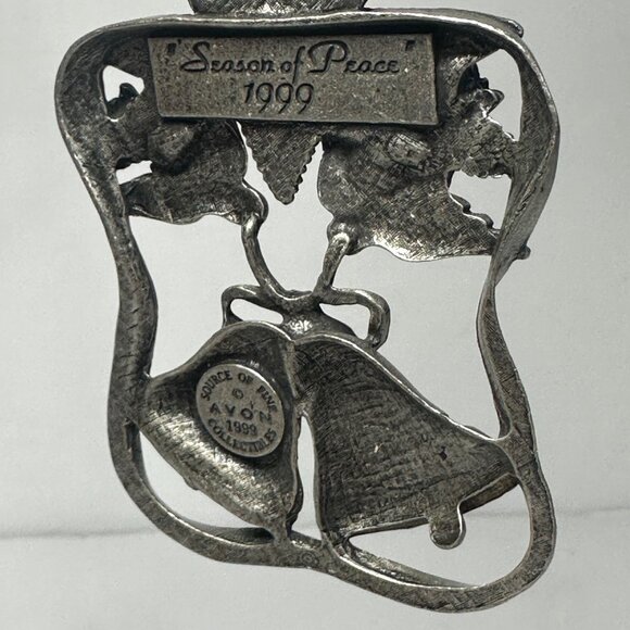 Pewter Christmas Tree Ornament 1999 Vintage AVON SEASON OF PEACE Doves Bells - Picture 2 of 5